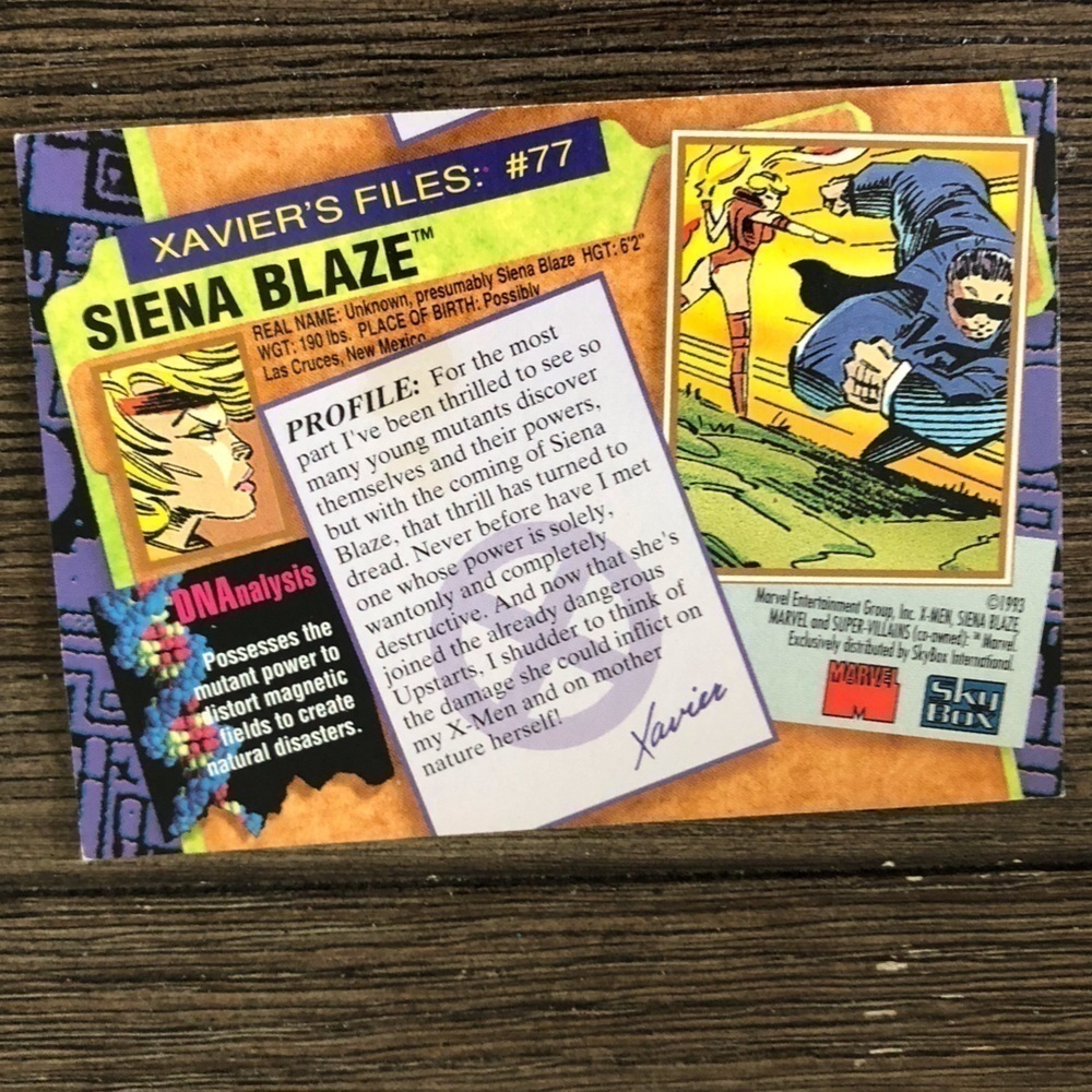 Vintage X-men 1993 trading card: Super Villains: Siena Blaze #77 - Picture 2 of 2